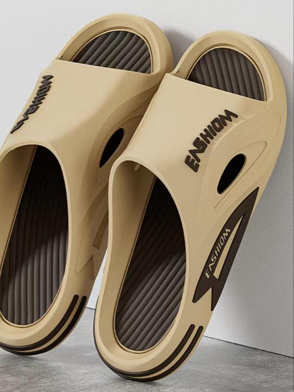 Casual Letters Decor Men's Slides, 1 Pair Hollow Out Design Non-slip Bathroom Slides for Summer, Comfortable and Breathable Slides for Bathroom Indoor