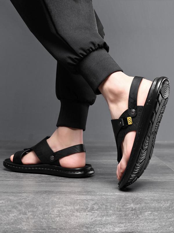 Men's Casual Plain Pu Leather Slip on Sandals, Summer Fashionable Versatile Sandals for Beach, Casual Shoes for Daily Wear Outdoor