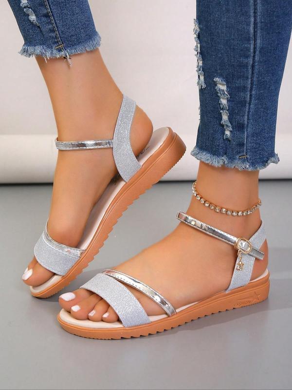 Women's Elegant Glittering Flat Sandals, Casual Minimalist Sandals for Summer Beach Vacation, Fashionable All-match Sandals for Daily Life