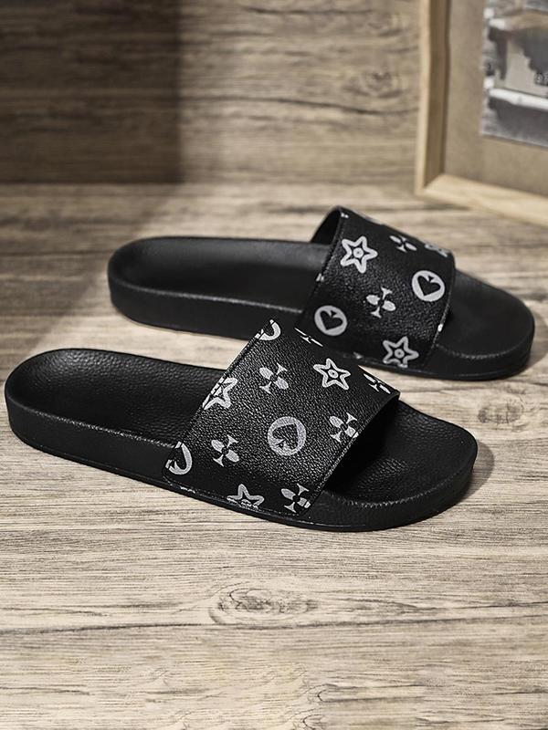 Birthday Gift, Men's Fashionable Star Print Slide Slippers, Summer Casual Comfortable Home Slippers, Non-slip House Shoes for Indoor Outdoor Wear