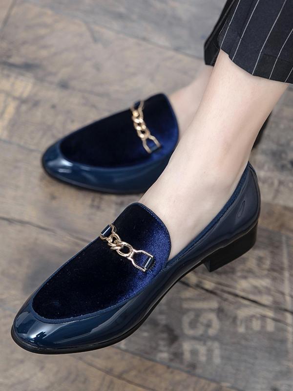 Men's Punk Style Chain Decor Pointed Toe Slip on Dress Shoes, Fashionable Solid Color Loafer Shoes for Party, Daily Wear for Men