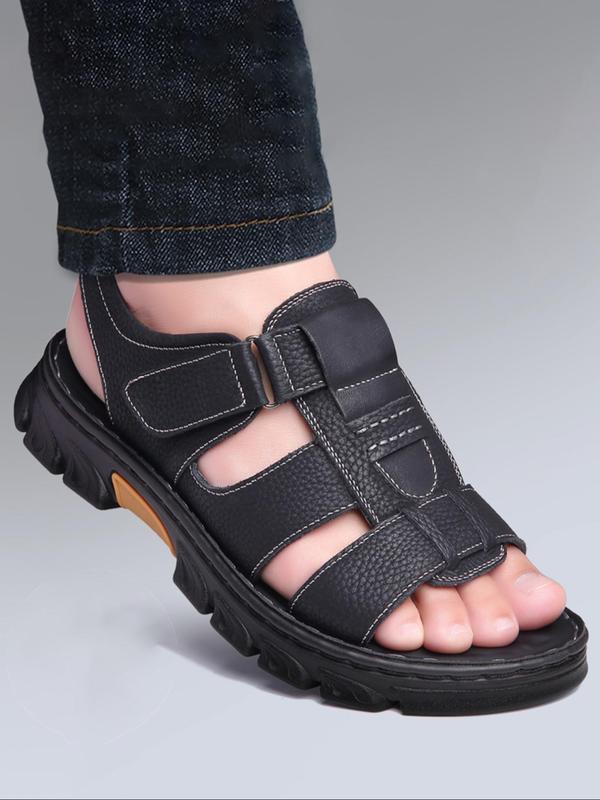 Men's Casual Solid Color Velcro Sandals, 1 Pair Fashionable Open Toe Sandals for Summer Beach, Casual Comfortable Sandals for Daily Wear