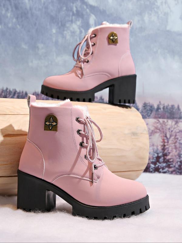 Women's Fashionable Patchwork Design Lace Up Ankle Boots, Casual Warm Thick Sole Boots for Fall & Winter, Female All-match Trendy Shoes for Daily Wear