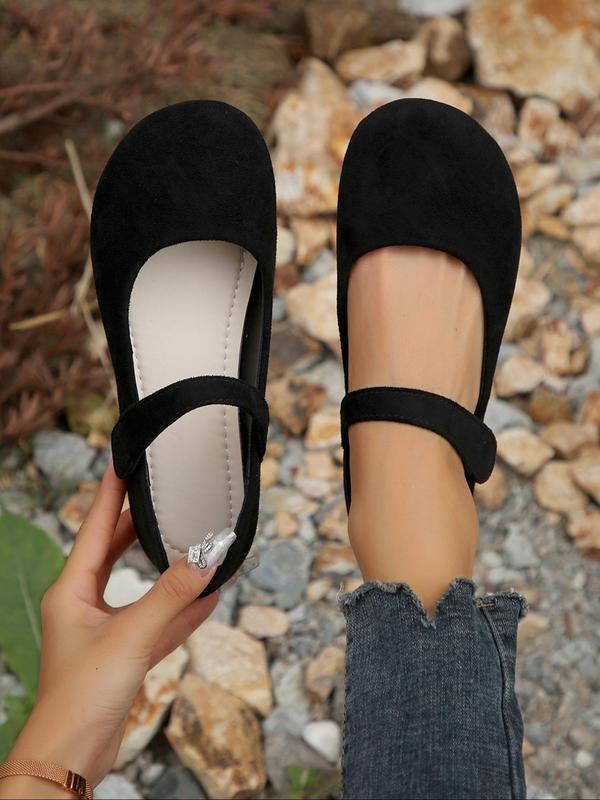 Temperament Solid Color Velcro Flat Shoes, Casual  Velcro Shoes, Comfortable Round Toe Mary Jane Flats for Daily Wear, Lightweight Breathable Shoes for Women