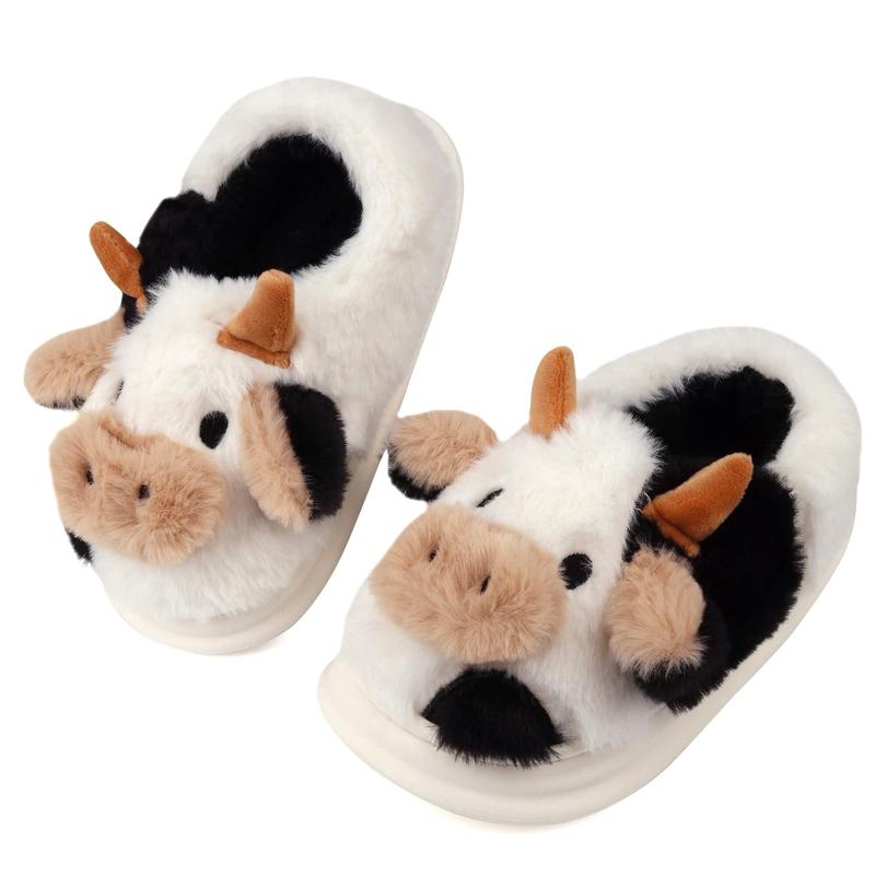 Cow Slippers for Women and Men, Fluffy Cute Cozy Cartoon Cow Cotton House Slipper Womens Milky Cows Animal Preppy Funny Furry Kawaii Bedroom Pillow Cloud Slippers for Women Indoor and Outdoor