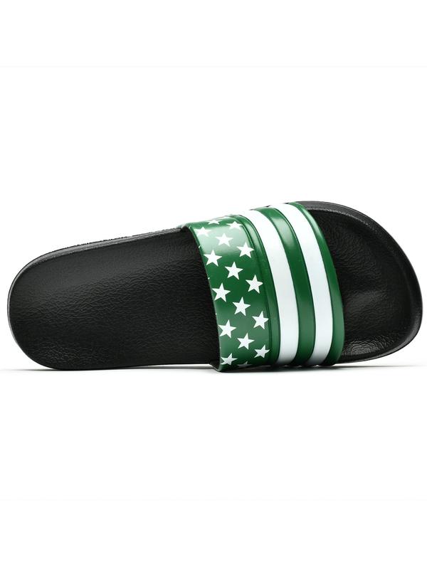 Men's Star & Striped Pattern Colorblock Slides, Casual Comfortable Flat Slippers for Indoor Outdoor Wear, Fashionable Slides for Men