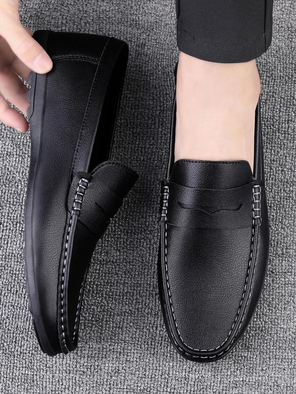 Men's 1 Pair Minimalist Plain Round Toe Slip-on Shoes, Casual Business Style Flat Shoes For Daily Wear, Lightweight Breathable Comfortable Shoes