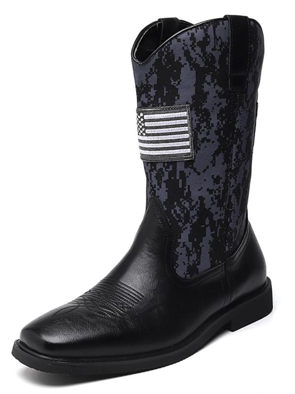 Men's Fashion Camo Print Patched Design Boots, Casual Comfortable Mid-calf Boots for Daily Wear, Fashion Shoes for Party, Daily Clothing Decor