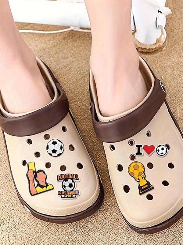 Soccer Themed Shoe Charm, Cute Cartoon Soccer Ball & Player & Referee & Heart & Letter Design Shoe Decoration, Shoes Decorations for Clogs