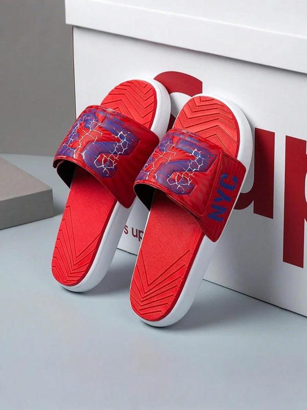 Men's Fashionable Letter & Figure Pattern Slides, Casual Comfortable Home Slippers, Soft Non-slip Slippers for Indoor & Outdoor Wear