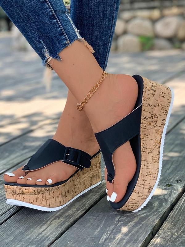 Women's Fashionable Solid Color Toe Thong Platform Sandals, Casual Comfortable Wedge Sandals for Summer, Lightweight Breathable Shoes for Daily Wear