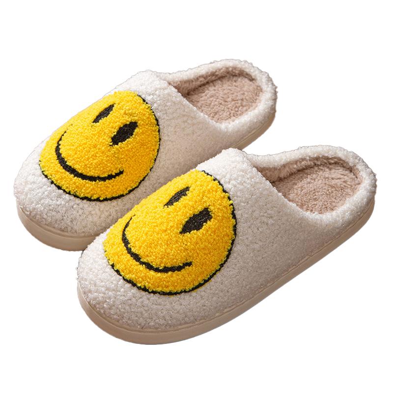 Men's and women's indoor home slippers, wooden floor, thick sole, smiling face, cotton slippers Flipflop Footwear Boy Shoe