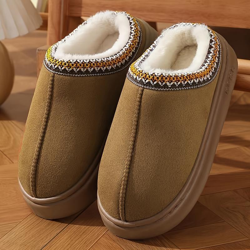 A Comfortable Neutral Casual Slipper with Memory Foam Insole, Warm Fabric Lining, Stitched Upper Design and Non-Slip Rubber Outsole-Portable Indoor Shoes Suitable for All Seasons