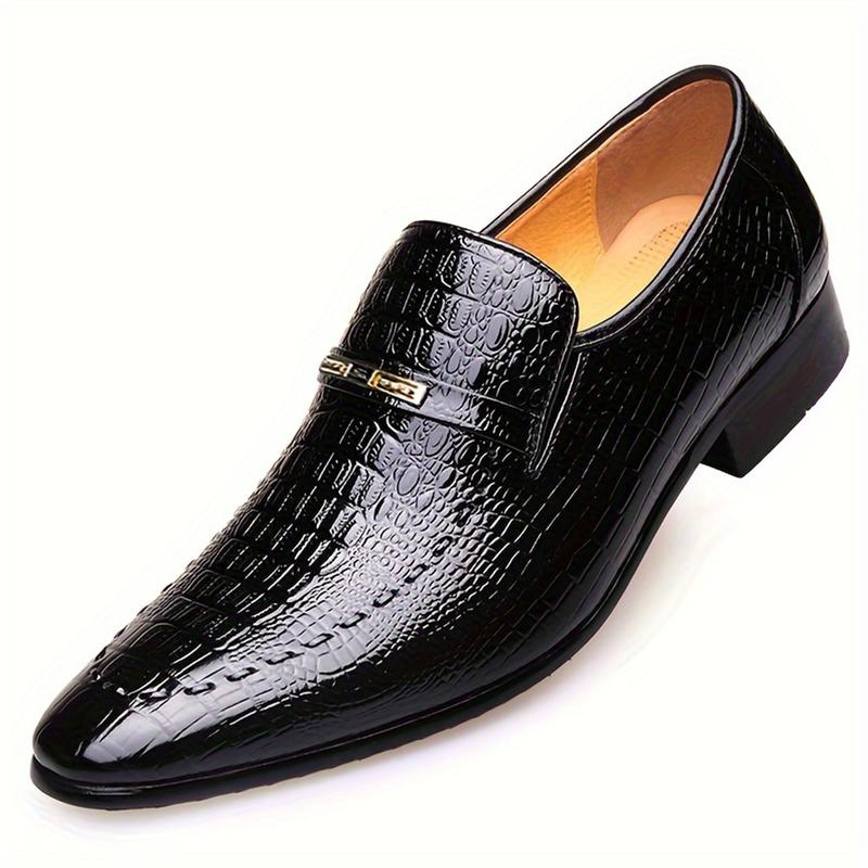 Stylish Crocodile Embossed Oxfords - Men Shoes - High-Gloss Finish, Comfortable, Breathable, Fashionable Business Formal Footwear for British Gentlemen with Classic Style