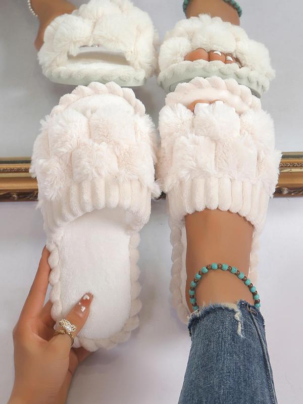 Women's Cute Plaid Design Fluffy Slippers, Casual Soft Comfortable Home Slippers, Warm House Slippers for Indoor & Outdoor Use for Women & Girls Fur Slippers