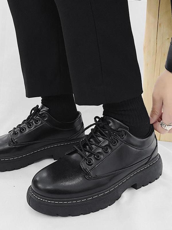 1 Pair Men's Business Solid Color Lace up Pu Leather Shoes, Lightweight Breathable Comfortable Shoes for Daily Wear, Perfect for Students and Outdoor & Party