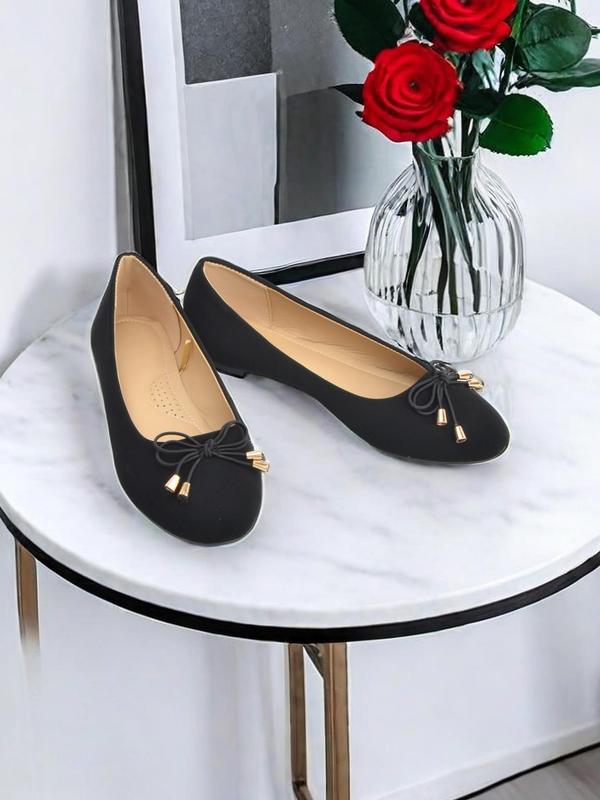 Women's Elegant Style Solid Color Bow Decor Slip on Flats, Casual Comfortable Soft Sole Shoes for Daily & Commuting Wear