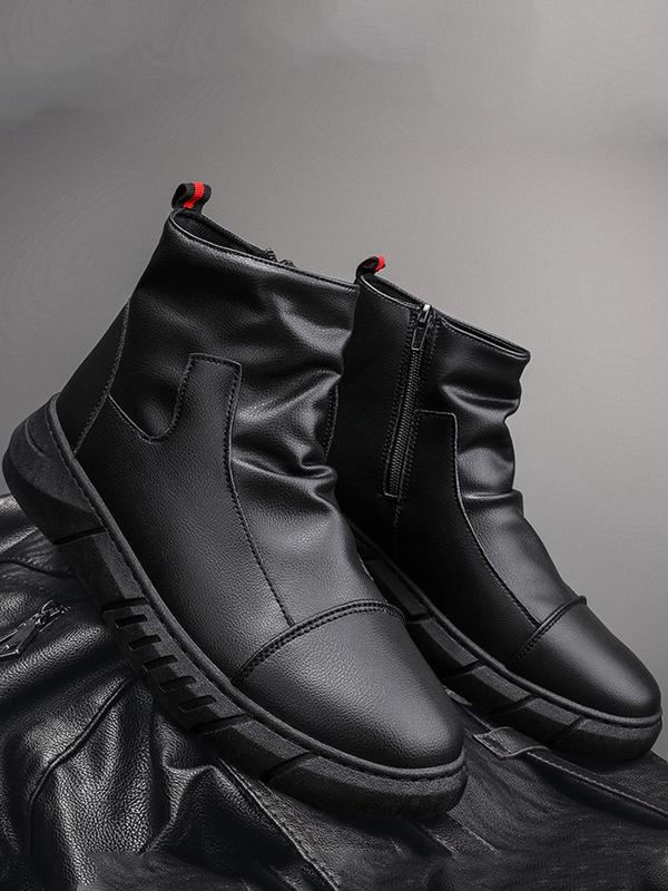 Men's Fashion All-match Plain Side Zip Ankle Boots, Simple Design Casual Comfortable Pu Leather Boots for Daily Life