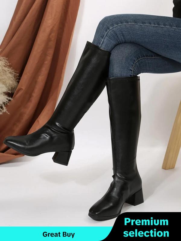 Women's Fashionable Solid Boots, Knee High Boots, Casual Pointed Toe Zipper Design Knee Boots for Daily Wear, Female All-match Trendy Shoes for Fall & Winter