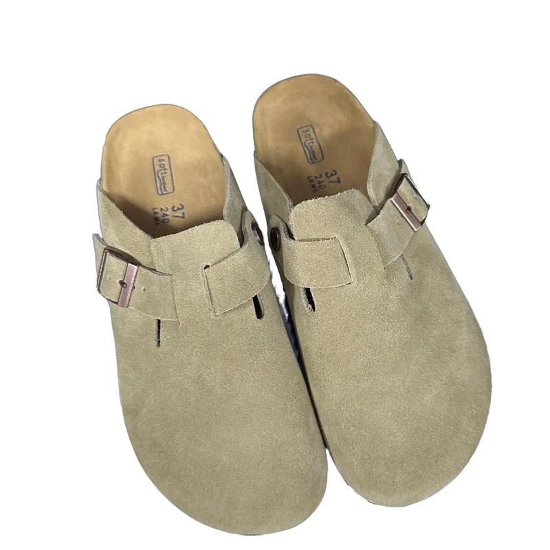 Genuine Leather Birkenstocks: Unisex Closed-Toe Half-Slippers, Cork Thick-Soled Cowhide Casual Narrow-Fit Design for Men and Women