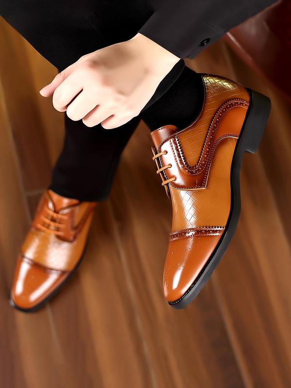 Men's Business Lace Up Front Patched Design PU Leather Dress Shoes, Classic Formal Shoes For Work Office, Men's Dress Shoes For All Seasons