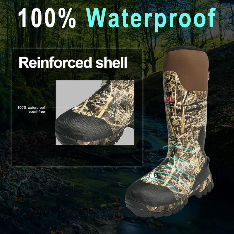 8 Fans Rubber Hunting Boots with 1000G Thinsulate Insulation,Next Camo Waterproof Rubber Mud Muck Boots with 5mm Neoprene for Men