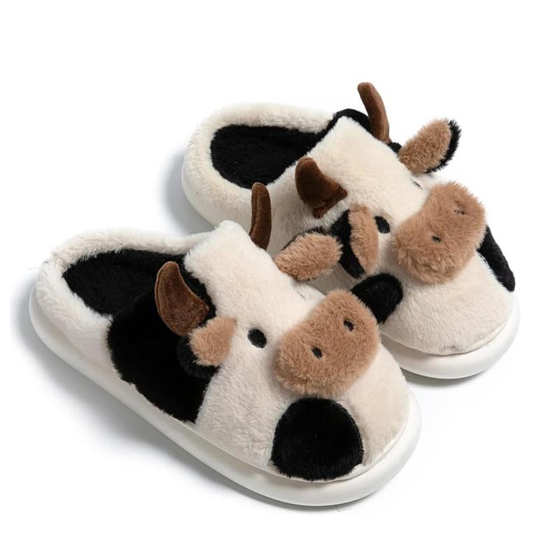 1 Pair Best-selling Cute Cow House Slippers for Couple, Kawaii Fuzzy Cozy Funny House Shoes, Cartoon Animal Design Plush Fluffy Slippers for Women & Men, Silent Anti-slip Slippers, Matching Trendy Warm Slippers