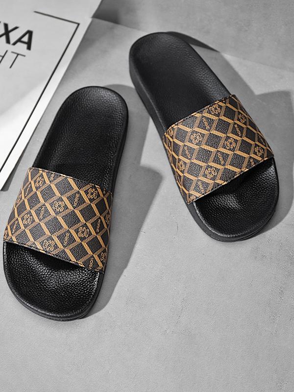 Men's Fashionable Geometric Pattern Slide Slippers, Casual Comfortable Home Slippers, Soft Non-slip House Slippers for Indoor & Outdoor Wear