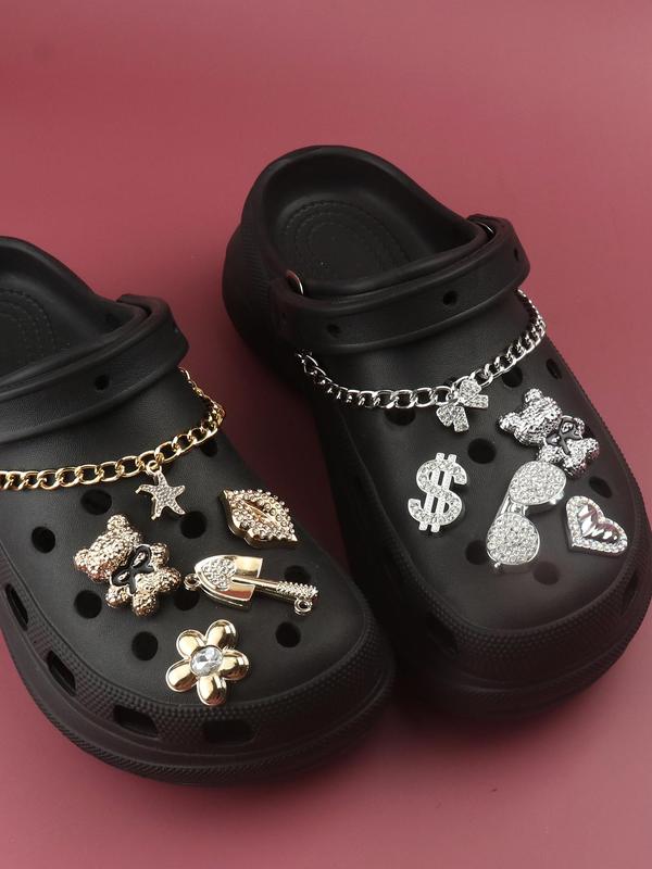 Cute Bear & Heart & Flower & Chain Decorated Shoe Charms, Fashionable DIY Shoes Decorations for Clogs, Bubble Slides, Sandals, Shoes Accessories