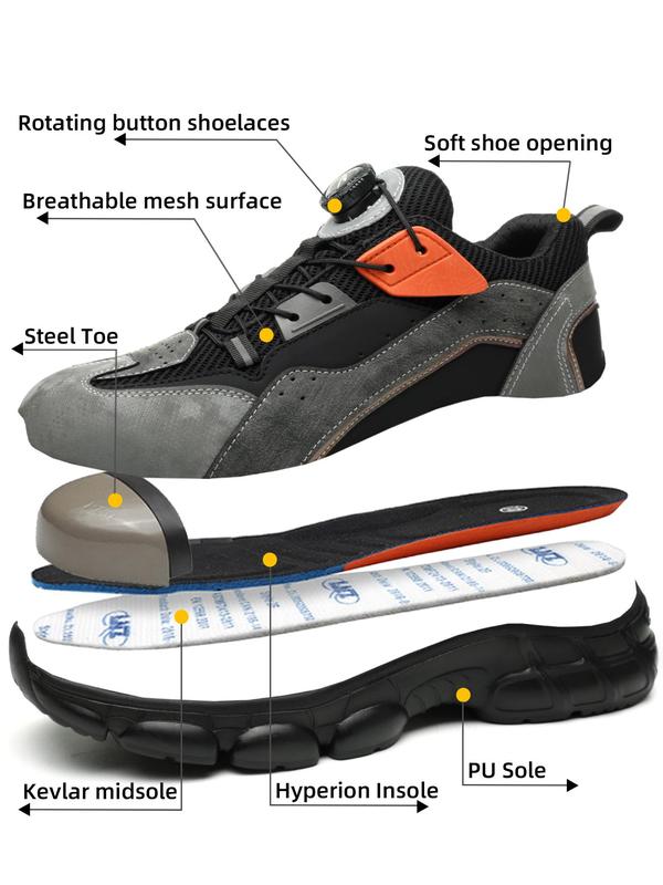 Men's Anti-smashing & Anti-piercing Steel Toe Work Shoes, Lightweight Breathable Comfortable Sports Shoes, Fashionable Non-slip Safety Shoes for Outdoor