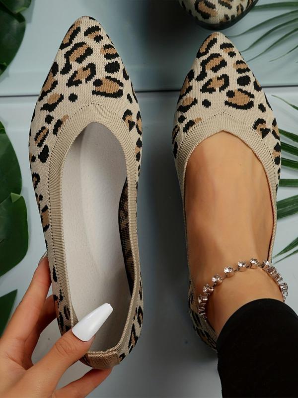 Women's Summer Fashion Leopard Pattern Slip-on Flat Shoes, Casual Pointed Toe Comfortable Shoes, Female All-match Shoes for Daily Wear Pointed Flat Shoes