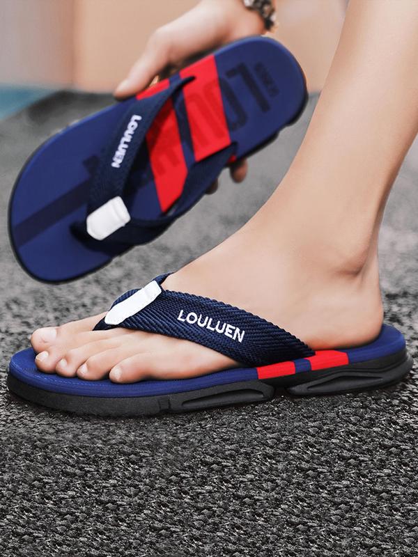 Men's Summer 2024 Fashionable Colorblock Letter Pattern Flip Flops, Casual Outdoor Soft Sole Flip Flops, Beach Flip Flop for Daily Wear