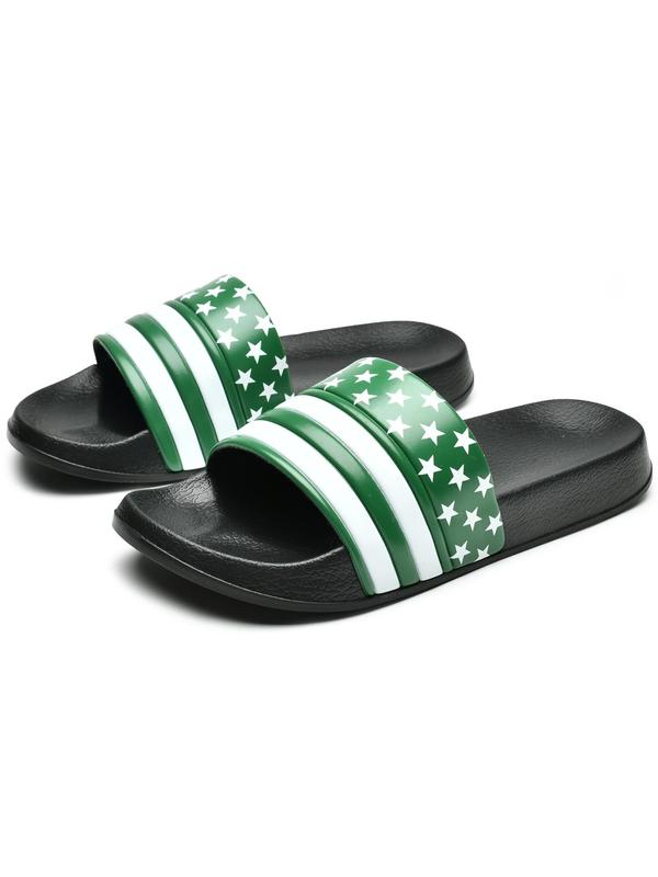 Men's Star & Striped Pattern Colorblock Slides, Casual Comfortable Flat Slippers for Indoor Outdoor Wear, Fashionable Slides for Men