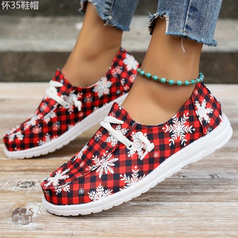 snowflake shoes - Christmas Snowflake Canvas Slip-On Shoes - Random Print, Casual, Winter - Women Men -  Cozy & Festive Winter Footwear - Winter Wonderland on Your Feet Walking Shoes Girl Comfort Slipon Summer Decor