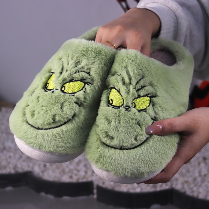 Christmas Slippers Cartoon Christmas Plush Slippers Winter Slippers Soft Green Merry Women's Men's Christmas slipper