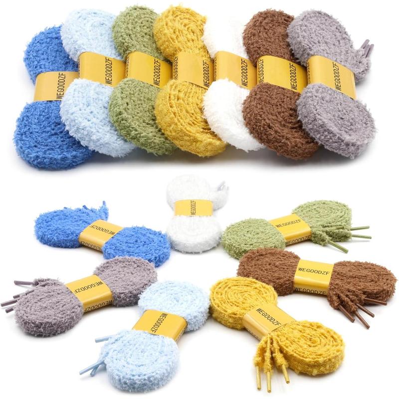 Flat fuzzy shoe laces: soft wide plush shoelaces 2 pair