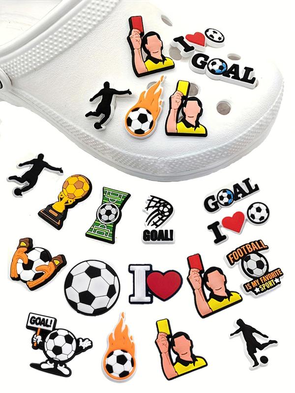 Soccer Themed Shoe Charm, Cute Cartoon Soccer Ball & Player & Referee & Heart & Letter Design Shoe Decoration, Shoes Decorations for Clogs