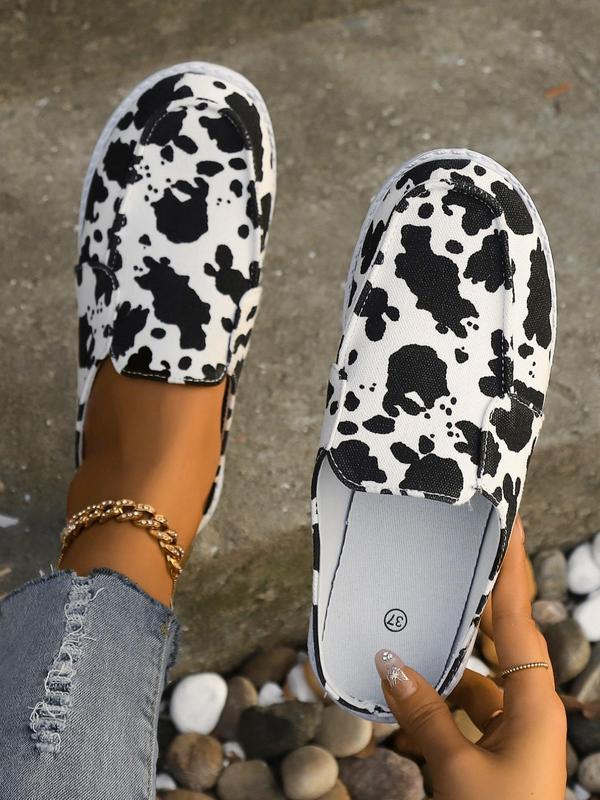 Women's Fashionable Cow Print Canvas Slip-on Mules, Casual Comfortable Versatile Slip-On Sports Shoes