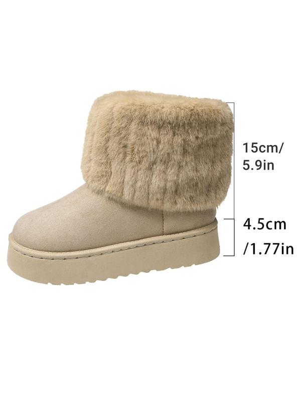 Women's Solid Color Fluffy Lined Snow Boots, Casual Comfortable Mid-calf Boots for Fall & Winter, Female All-match Trendy Fall Designer Shoes for Daily Wear Fall Boots for Women