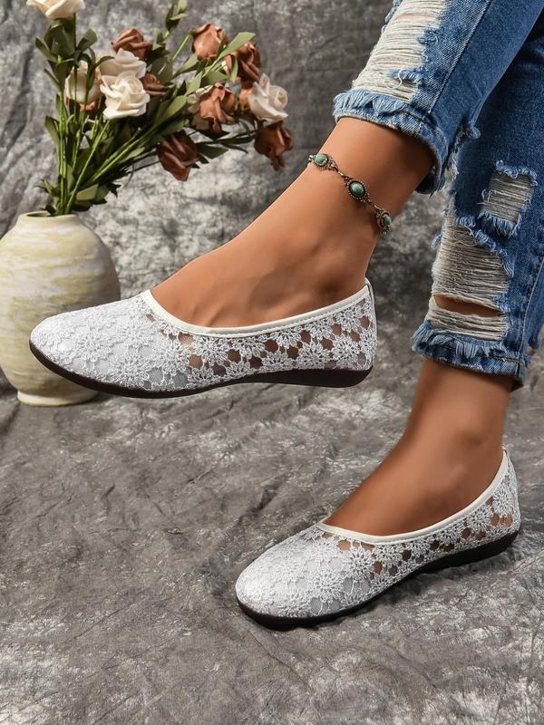 Women's Floral Embroidery Slip on Flats, Casual Comfortable Flat Shoes for Women, Simple Design Round Toe Walking Shoes, Comfy  Footwear