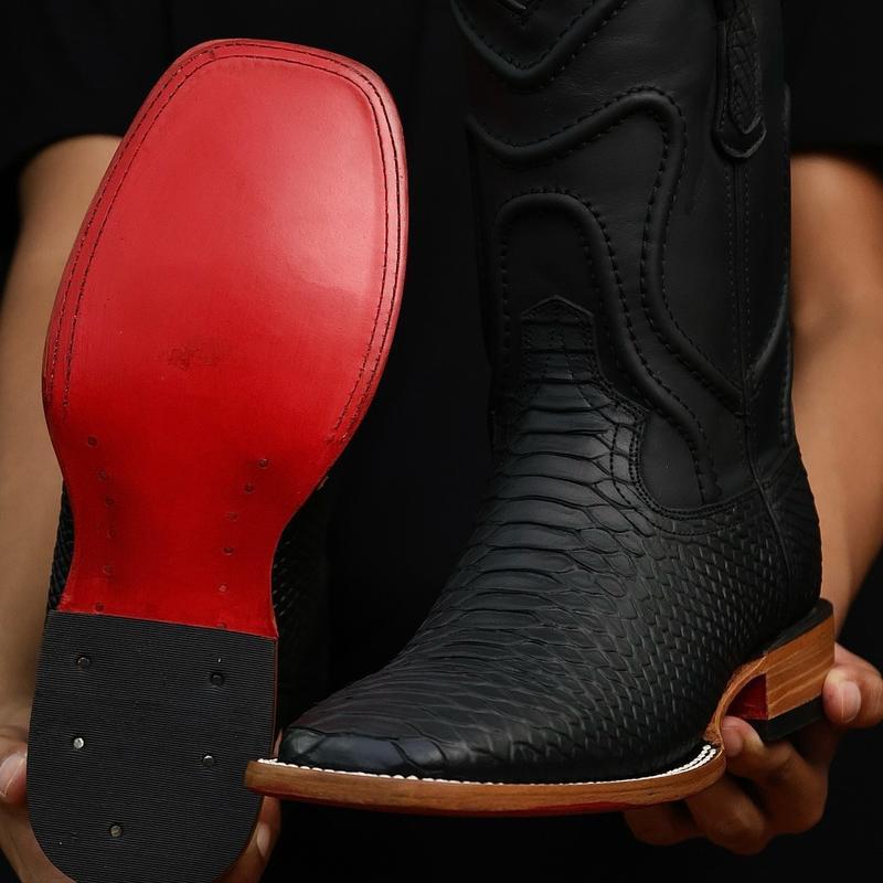 Men’s Matte Black Python Leather Boots