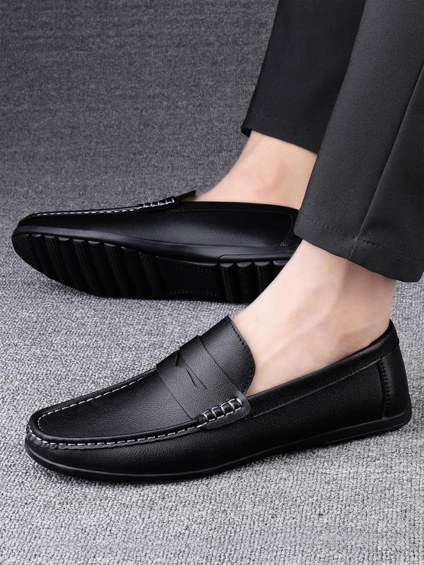 Men's 1 Pair Minimalist Plain Round Toe Slip-on Shoes, Casual Business Style Flat Shoes For Daily Wear, Lightweight Breathable Comfortable Shoes