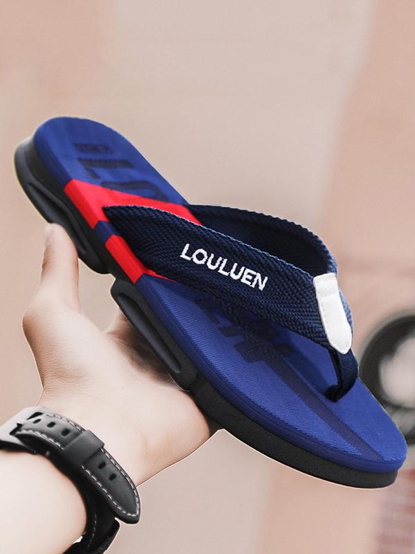 Men's Summer 2024 Fashionable Colorblock Letter Pattern Flip Flops, Casual Outdoor Soft Sole Flip Flops, Beach Flip Flop for Daily Wear