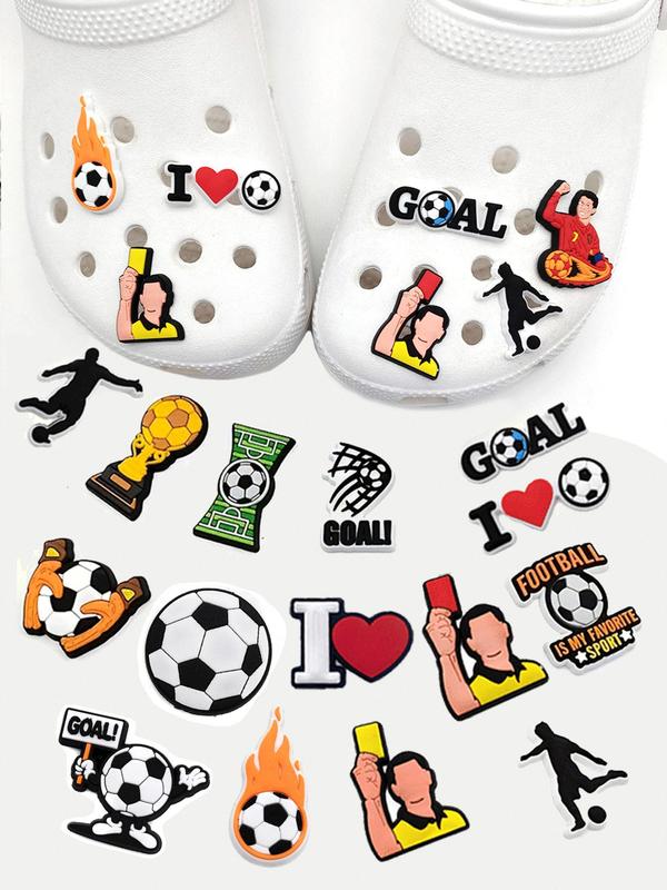 Soccer Themed Shoe Charm, Cute Cartoon Soccer Ball & Player & Referee & Heart & Letter Design Shoe Decoration, Shoes Decorations for Clogs