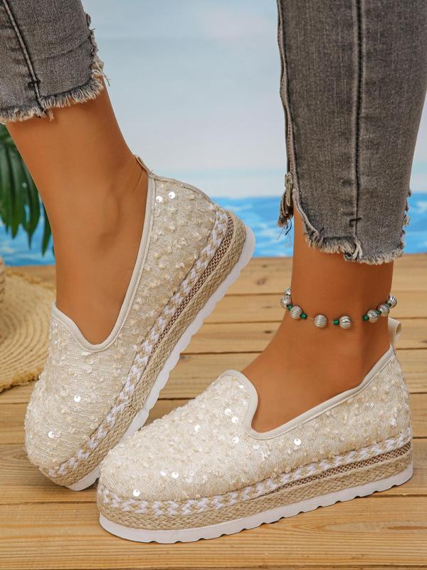 Women's Fashionable Sequin Design Loafers, Casual Comfortable Breathable Slip on Thick-soled Shoes, Female All-match Round Toe Shoes for Daily Wear