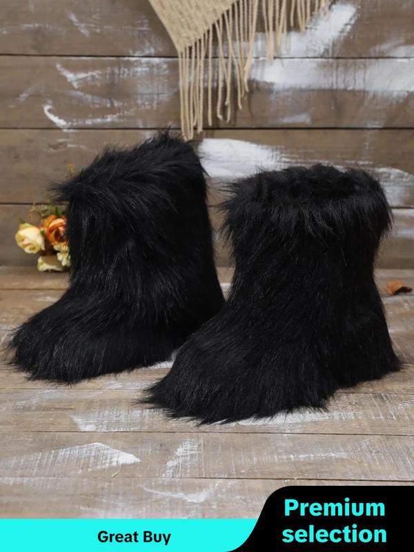 Women's Ombre Plush Lined Snow Boots, Casual Warm Fluffy Mid-calf Boots for Winter, Female All-match Trendy Shoes for Daily Wear