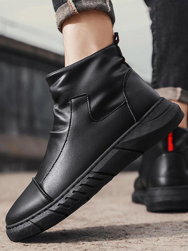 Men's Fashion All-match Plain Side Zip Ankle Boots, Simple Design Casual Comfortable Pu Leather Boots for Daily Life