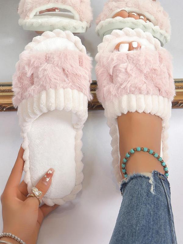 Women's Cute Plaid Design Fluffy Slippers, Casual Soft Comfortable Home Slippers, Warm House Slippers for Indoor & Outdoor Use for Women & Girls Fur Slippers