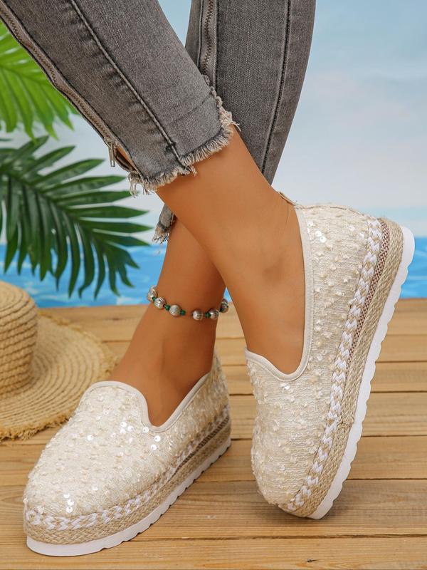 Women's Fashionable Sequin Design Loafers, Casual Comfortable Breathable Slip on Thick-soled Shoes, Female All-match Round Toe Shoes for Daily Wear