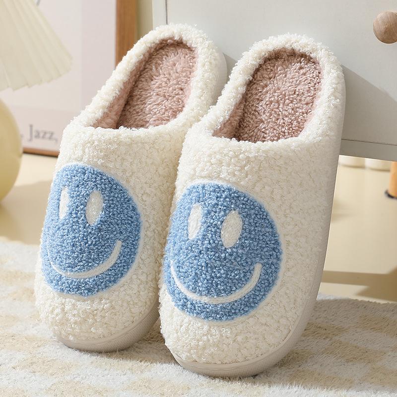 Men's and women's indoor home slippers, wooden floor, thick sole, smiling face, cotton slippers Flipflop Footwear Boy Shoe